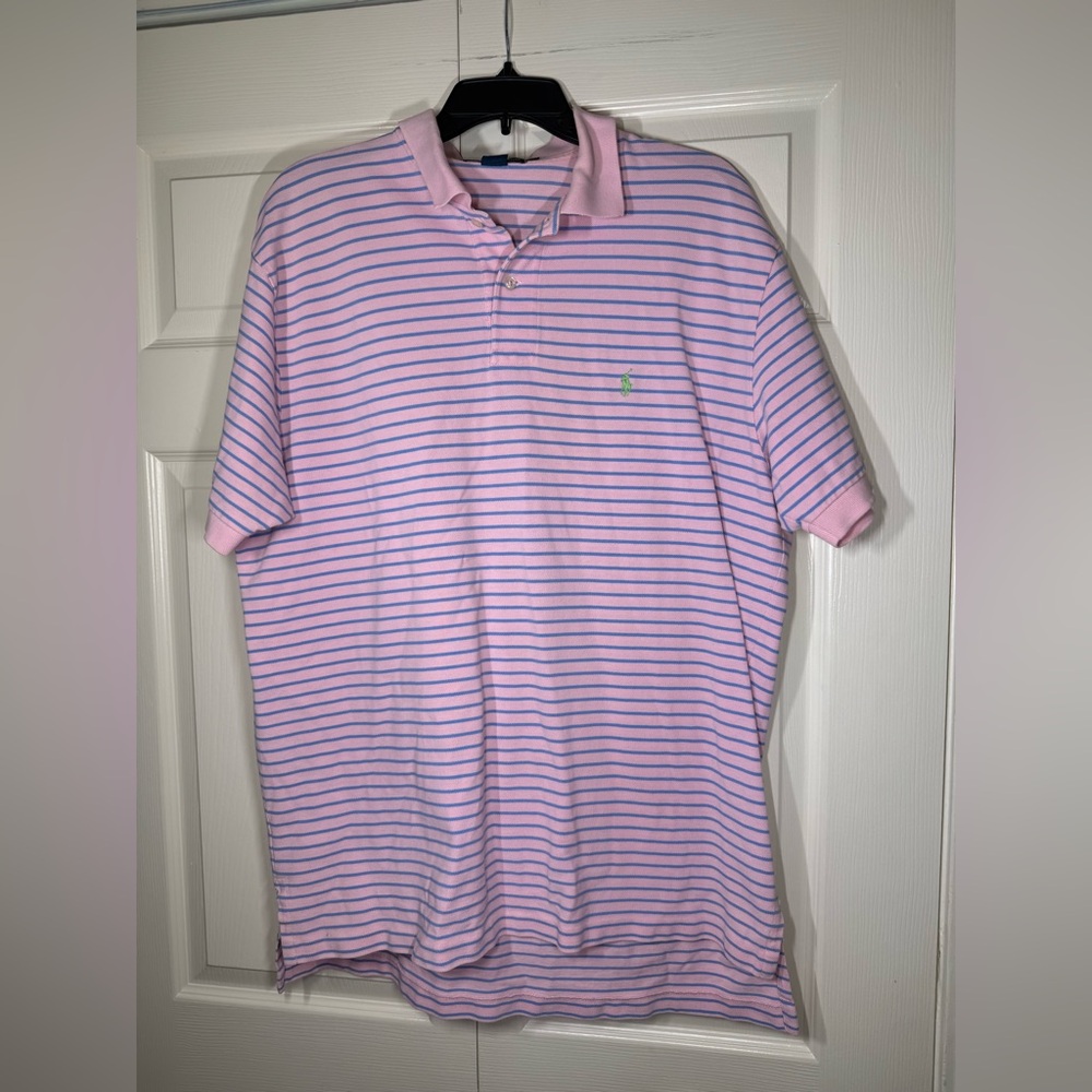 Polo By Ralph Lauren Cotton Short Sleeve Polo Shirt Men’s XL Blue/Pink Stripes